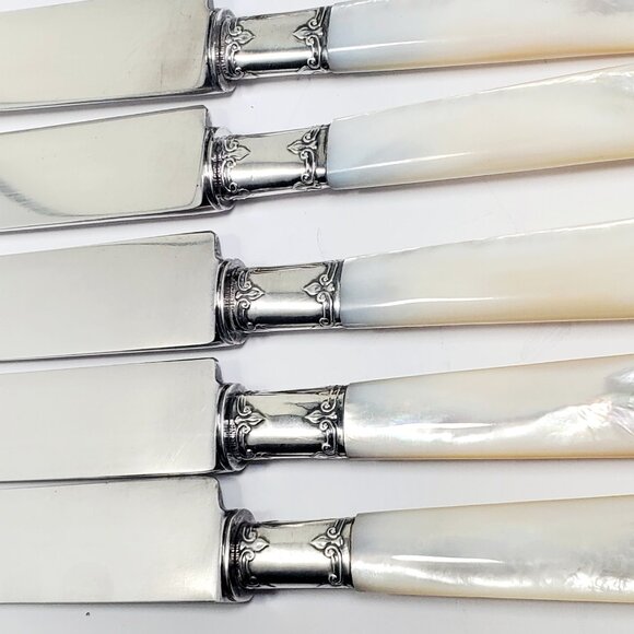 Antique Mother-of-Pearl Knife Set – Sterling Ferrule & Silver-Plated Blade - Picture 11 of 13